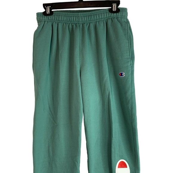 Mens Champion Terry Jogger Sweatpants Green Spelled Out Logo Medium EUC 6246 - Picture 3 of 11
